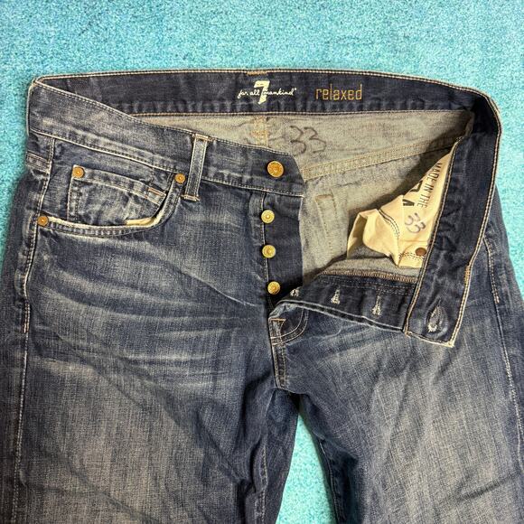 7 For All Mankind Men’s Jeans 33x29 Blue Relaxed Straight Button Fly Made in USA - Picture 11 of 16